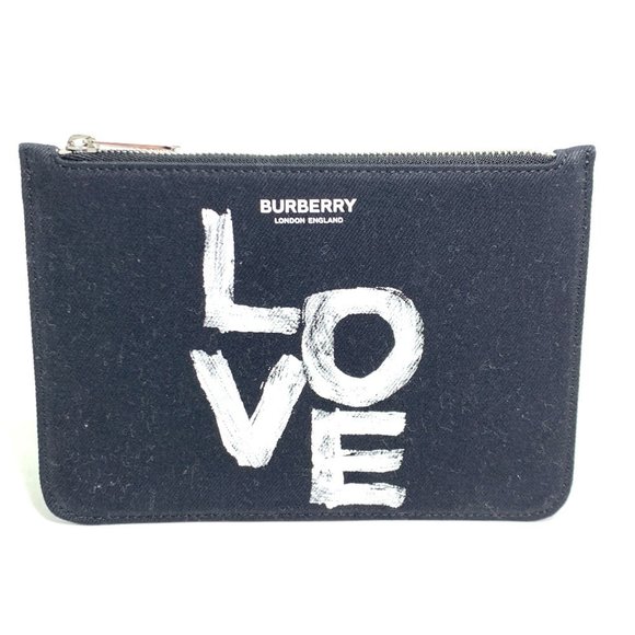 BURBERRY LOVE Wallet/Coin Case Clutch Bag Pouch Canvas Women's Black - Picture 1 of 7